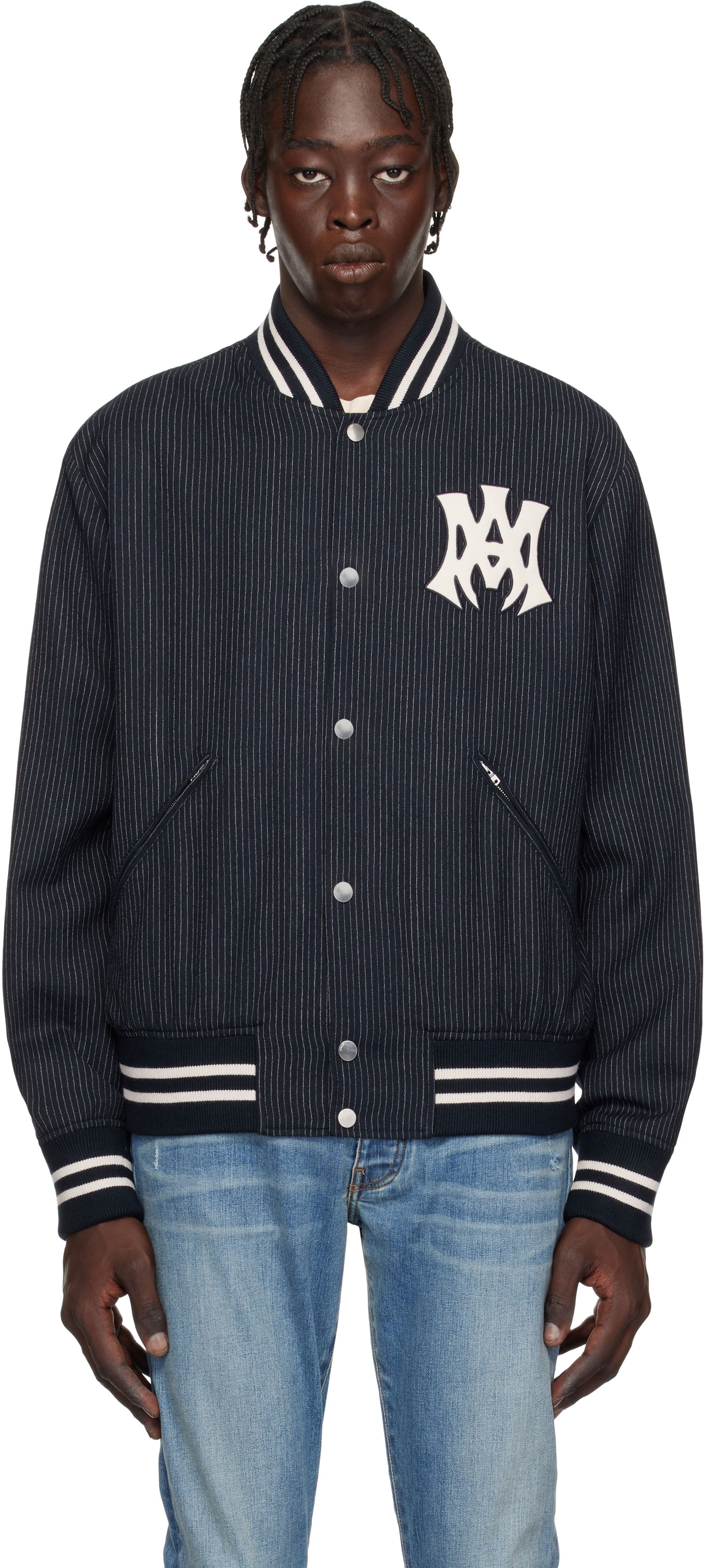 Bomber bunda AMIRI 'MA Hollywood' Pinstripe Bomber Jacket Navy | AMOUBB1024, 0