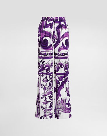 Nohavice Dolce & Gabbana Dolce & Gabbana Majolica-Print Wide-Leg Trousers Fialová | FTDBQTFS8C0IP3TN, 0