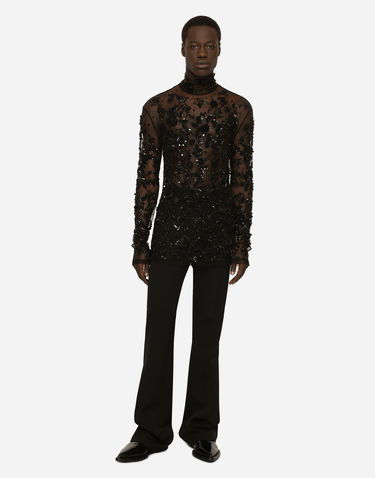 Tričko Dolce & Gabbana Sequined Tulle T-shirt Čierna | G8RD9ZG7KG4N0000, 1