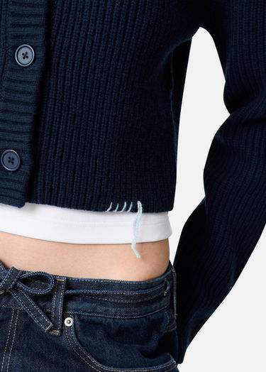 Sveter AXEL ARIGATO Celine Cropped Ribbed Knit Cardigan Navy | A3359001, 5
