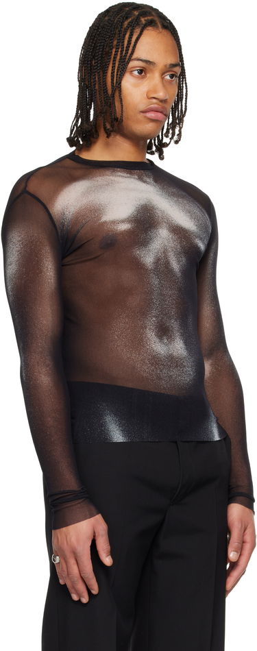 Tričko Jean Paul Gaultier Sheer Mesh Long Sleeve 'The Silver Body Dust' Top Čierna | 25/04-W-TO366-M010P-0091, 4