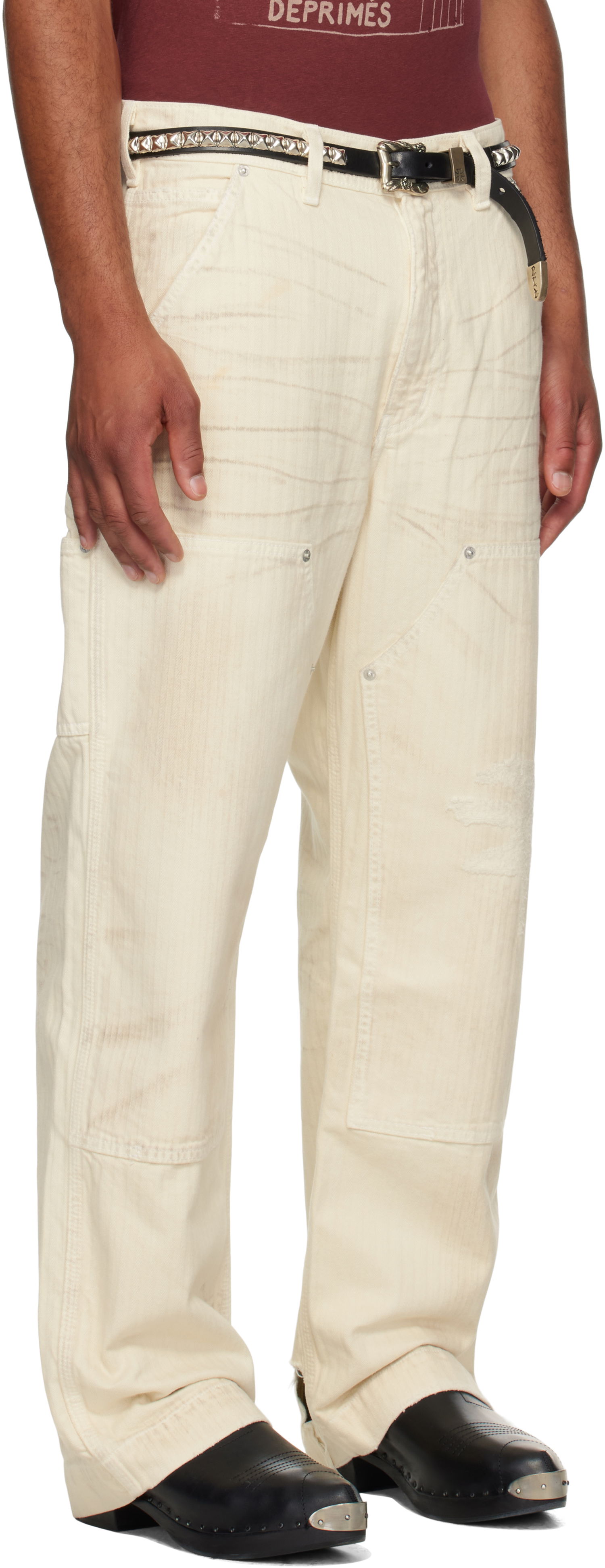 Nohavice Enfants Riches Déprimés Enfants Riches Déprimés Double Knee Paint Denim Trousers Biela | 050-409, 1