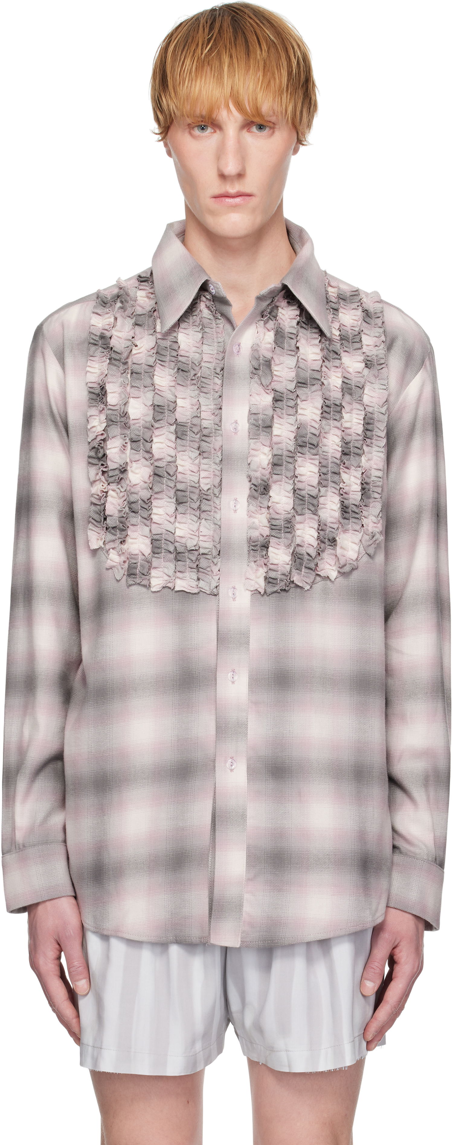 Košeľa Collina Strada Collina Strada Tuxedo Ruffle Plaid Button-Up Shirt Ružová | XX3076, 0