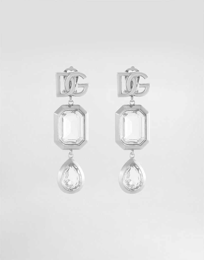 Náušnice Dolce & Gabbana Holiday DG Logo Drop Earrings with Octagonal and Teardrop Crystals Metalická | WES2X2W111187655