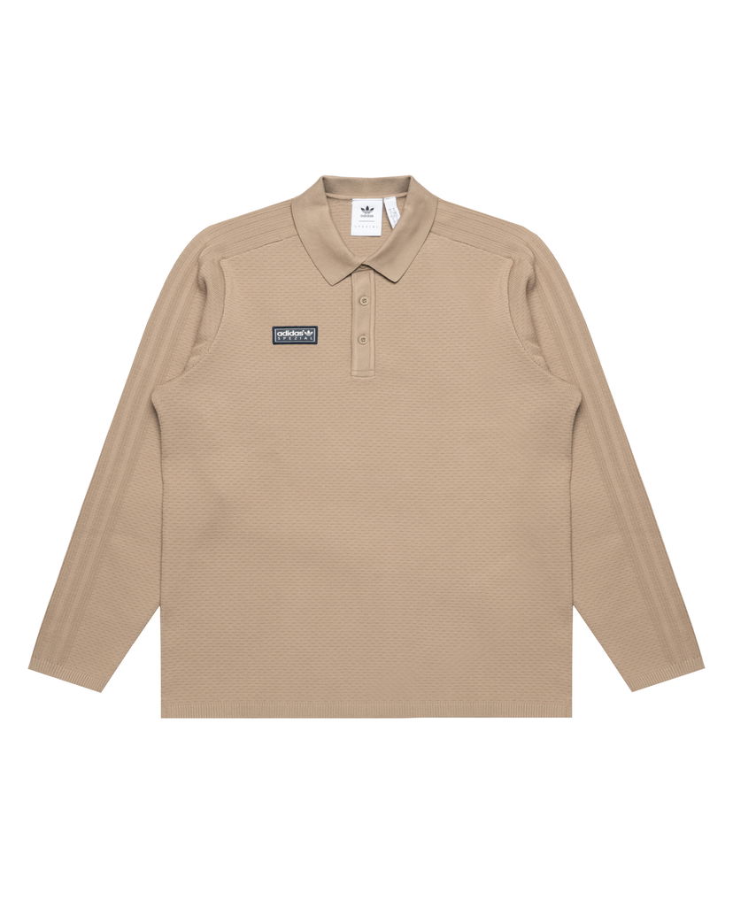 Polo tričko adidas Originals Originals SPZL Ravensworth Long-sleeve Textured Knit Polo Shirt Béžová | KA3906