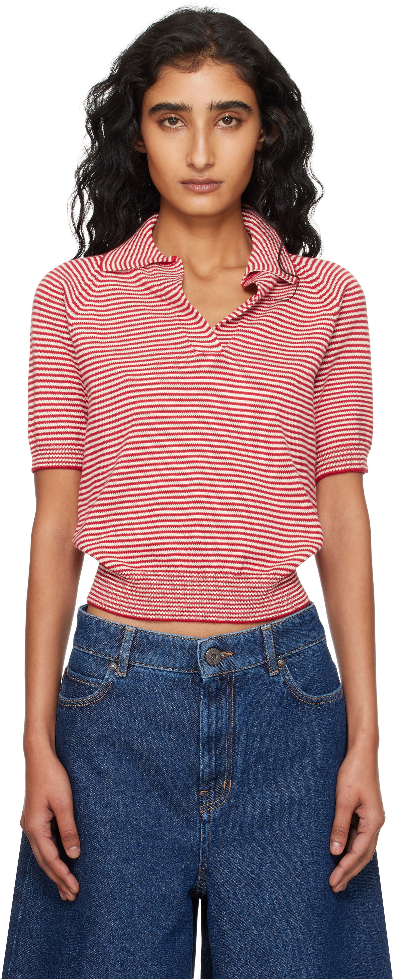 Polo tričko Max Mara Weekend Max Mara Striped Knit Polo Červená | 2525366131600, 0