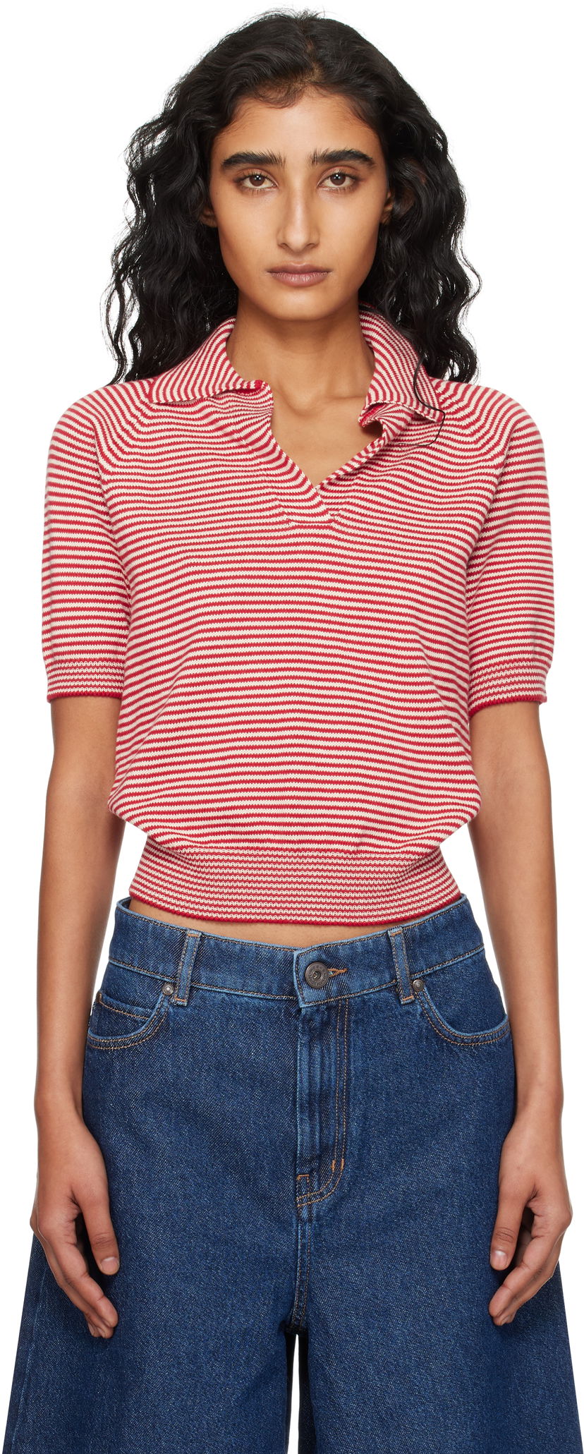 Polo tričko Max Mara Weekend Max Mara Striped Knit Polo Červená | 2525366131600