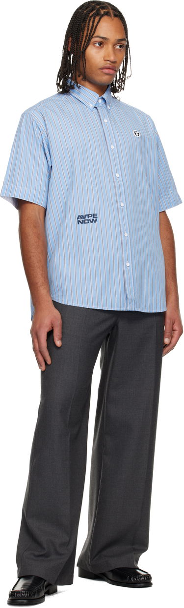 Košeľa AAPE by A Bathing Ape 'AAPENOW' Moonface Logo Stripe Shirt Modrá | AAPSRM8518XBNBLA, 3