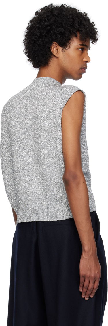Sveter Dries Van Noten Dries Van Noten Metallic Knit Vest Šedá | 251-021222-1706, 2