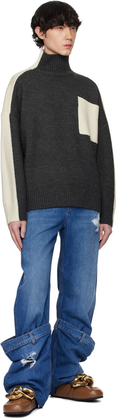 Sveter JW Anderson JW Anderson Dual Tone Turtleneck with Patch Pocket Šedá | KW1308-YN0367, 3