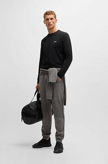 Sveter BOSS BOSS Stretch Cotton Long-Sleeve T-Shirt with Contrast Logo Čierna | 50506365, 1