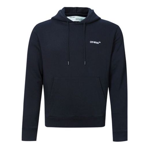 Mikina Off-White Logo Embroidered Hoodie Navy | OMBB034E181920011000