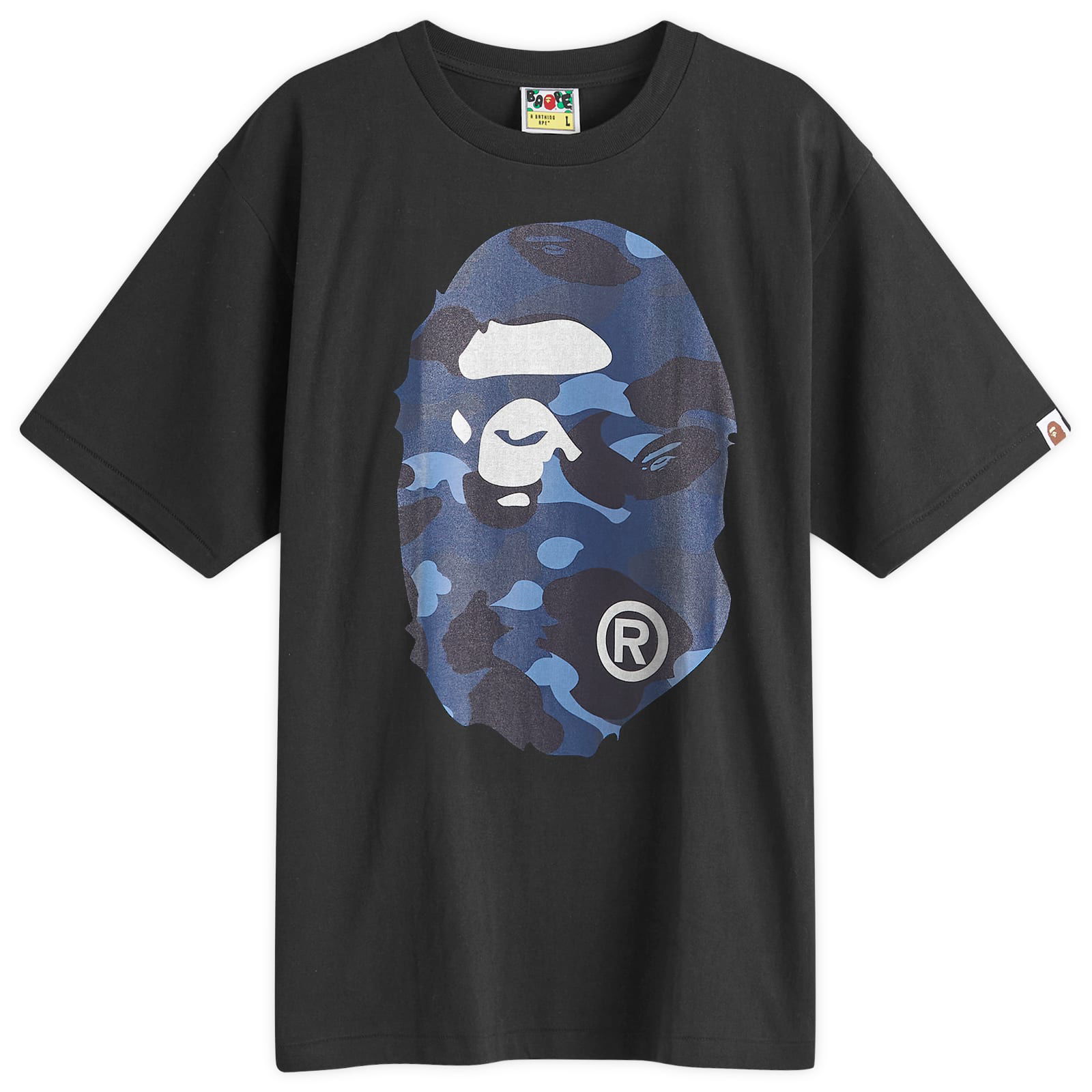 A Bathing Ape Men's Camo Big Ape Head T-Shirt in Black/Navy, Size Large | END. Clothing