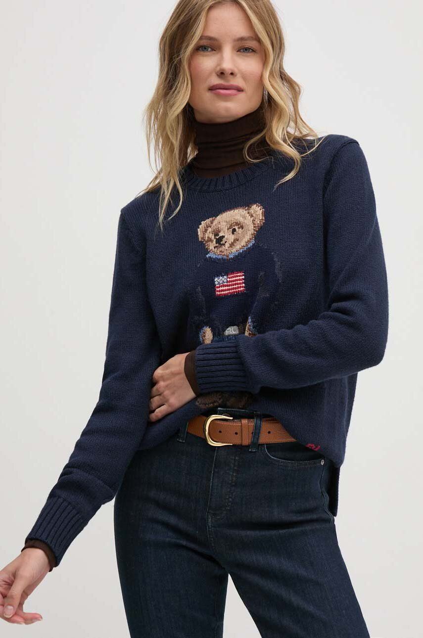 Sveter Polo by Ralph Lauren Navy Blue Sweater with Bear Navy | 211927070, 0