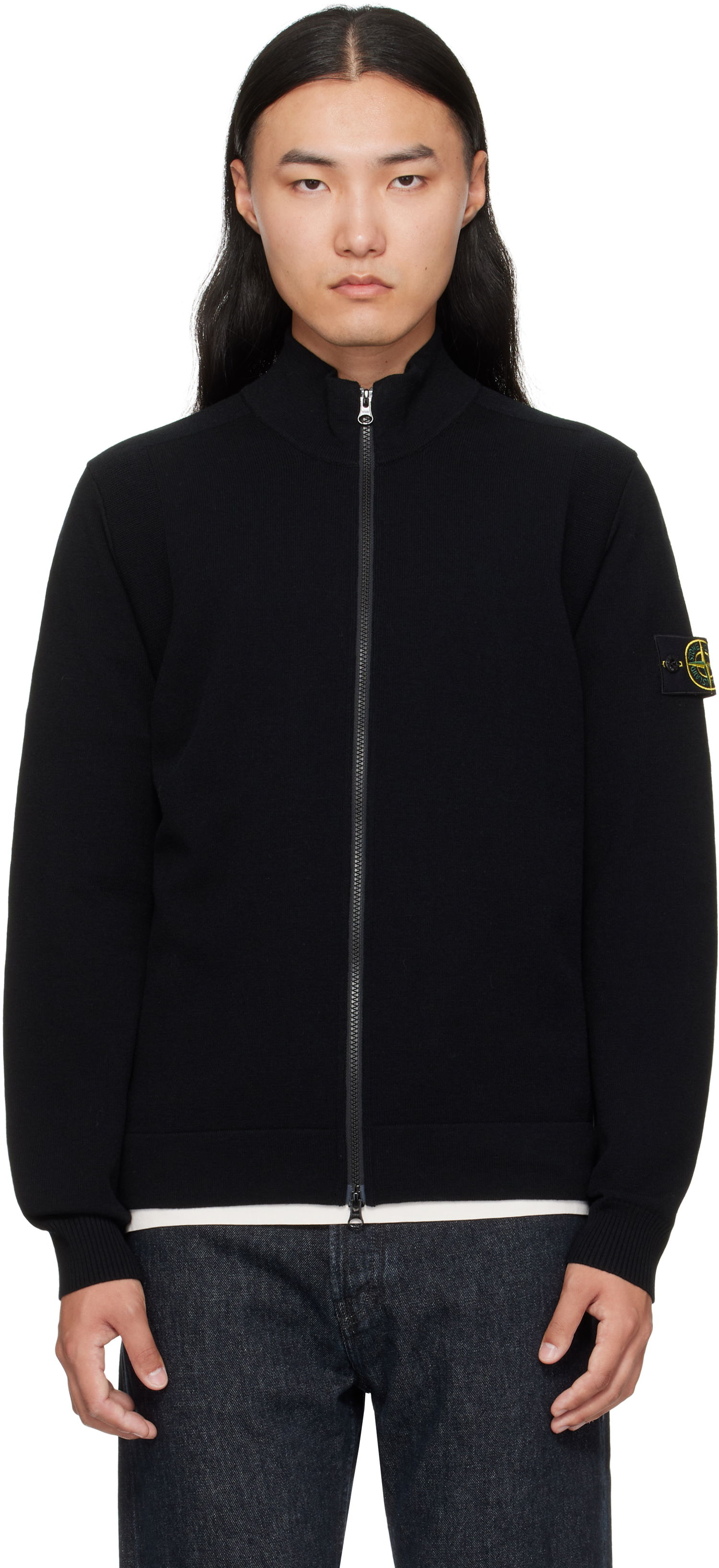 Mikina Stone Island Stone Island Stretch RWS Wool Zip-Up Sweatshirt Čierna | K2S15 5100062 S00A1, 0