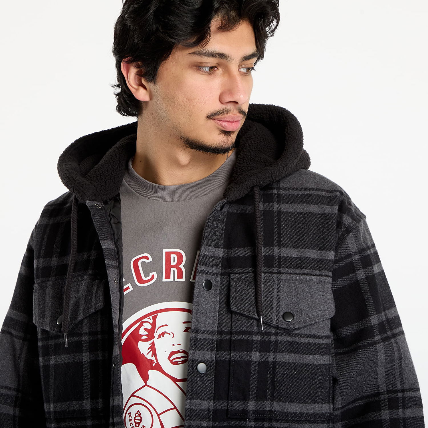 Bunda Vans Piedmont Hooded Plaid Shirt Jacket Šedá | VN000P7VQFY1, 1