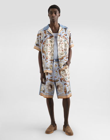 Košeľa Dolce & Gabbana Silk And Cotton Seashell Print Denim Collar Short Sleeve Shirt Rôznofarebný | G5JH9DG8NE3S9001, 1