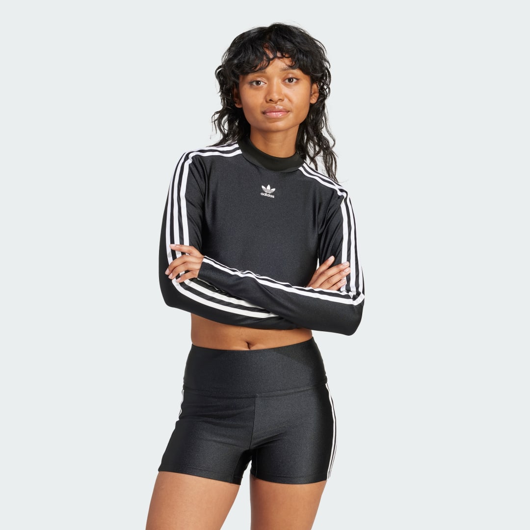 Crop Top adidas Originals 3-Stripes Cropped Long Sleeve Tee Čierna | IU2428, 0