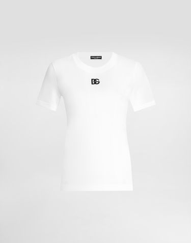 Tričko Dolce & Gabbana Dolce & Gabbana Jersey T-Shirt with DG Logo Embroidery Biela | F8N08ZGDCYEW0800, 0