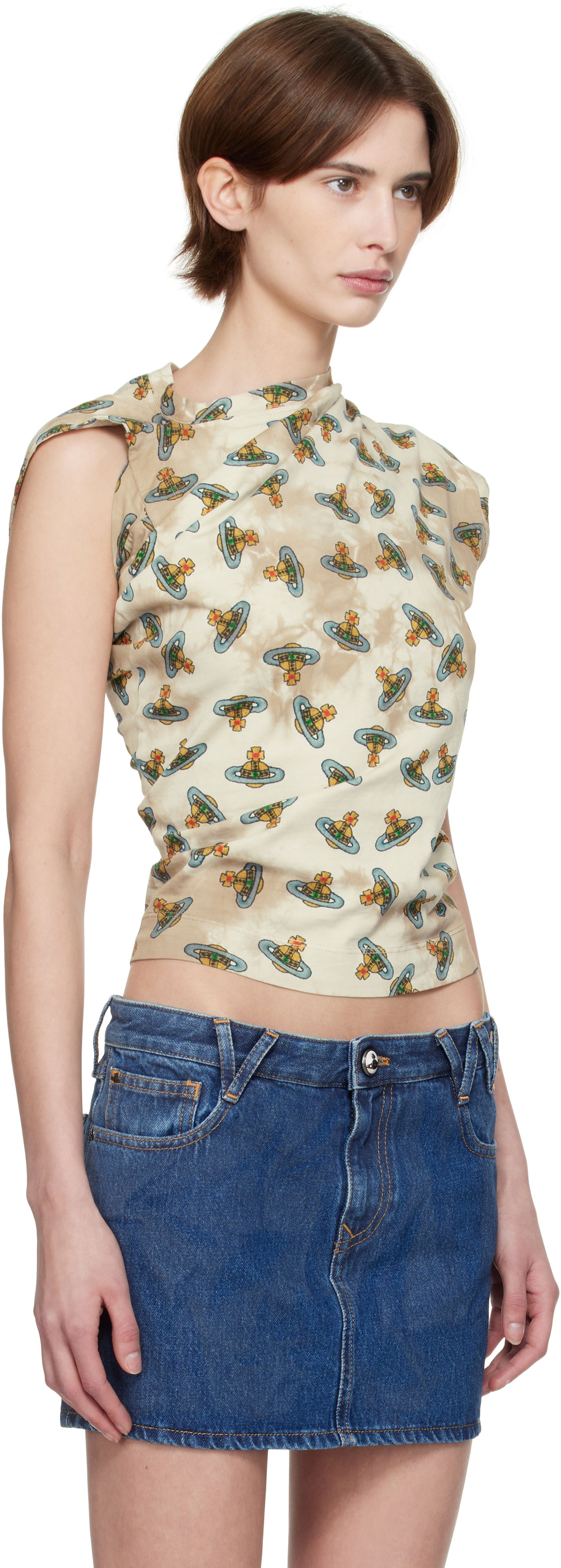 Crop Top Vivienne Westwood Vivienne Westwood Hebo Orb Print T-Shirt Béžová | 1504000A-J008V-, 1