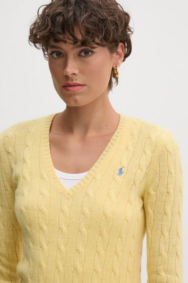Sveter Polo by Ralph Lauren Cable Knit V-Neck Sweater Žltá | 211910422, 3