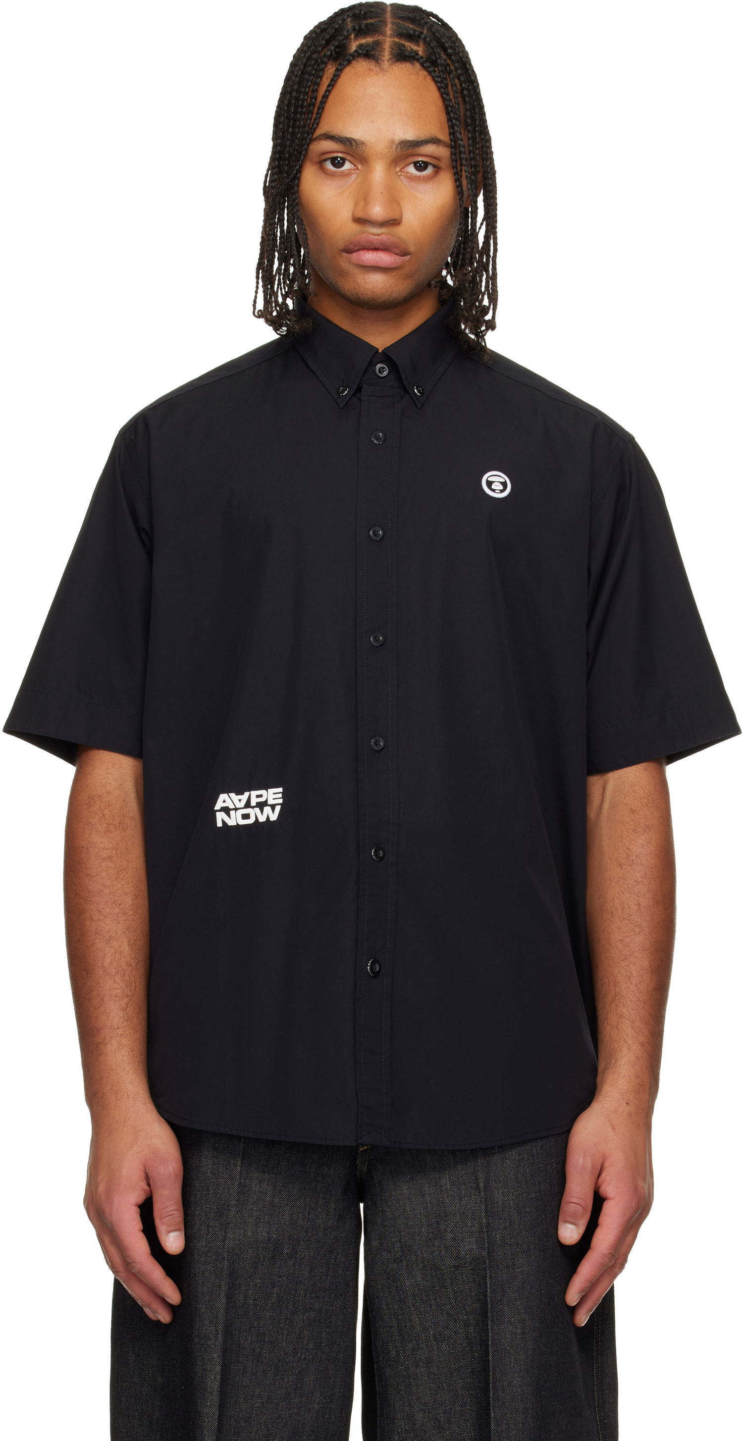 Košeľa AAPE by A Bathing Ape 'AAPENOW' Moonface Logo Short Sleeve Button-Up Shirt Čierna | AAPSRM8518XXNBKX, 0