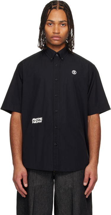 Košeľa AAPE by A Bathing Ape 'AAPENOW' Moonface Logo Short Sleeve Button-Up Shirt Čierna | AAPSRM8518XXNBKX, 0