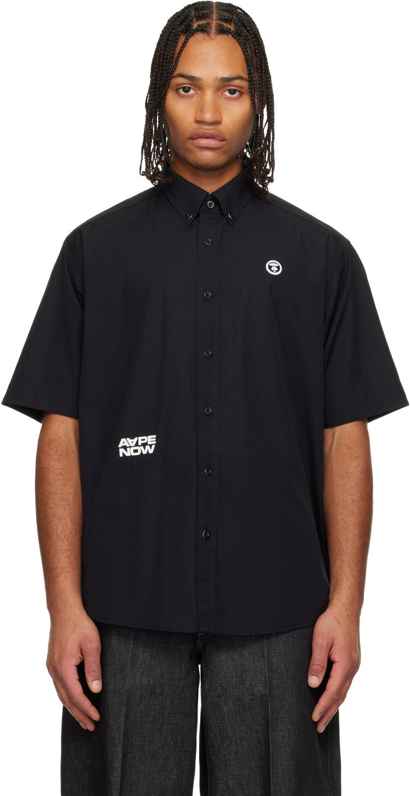 Košeľa AAPE by A Bathing Ape 'AAPENOW' Moonface Logo Short Sleeve Button-Up Shirt Čierna | AAPSRM8518XXNBKX
