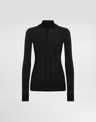 Sveter Dolce & Gabbana Dolce & Gabbana Silk Mock-Turtleneck Sweater Čierna | FXW44TJBSLLN0000, 0