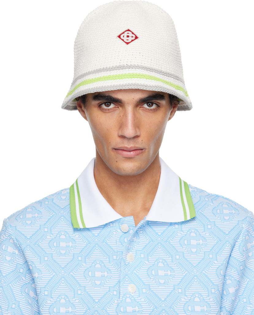 Klobúk Casablanca Casablanca Stripe Crochet Bucket Hat Biela | A-SP26-HAT-108-01