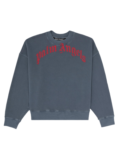 Sveter Palm Angels Vintage Wash Curved Logo Crewneck Šedá | PMBA026R21FLE0064625