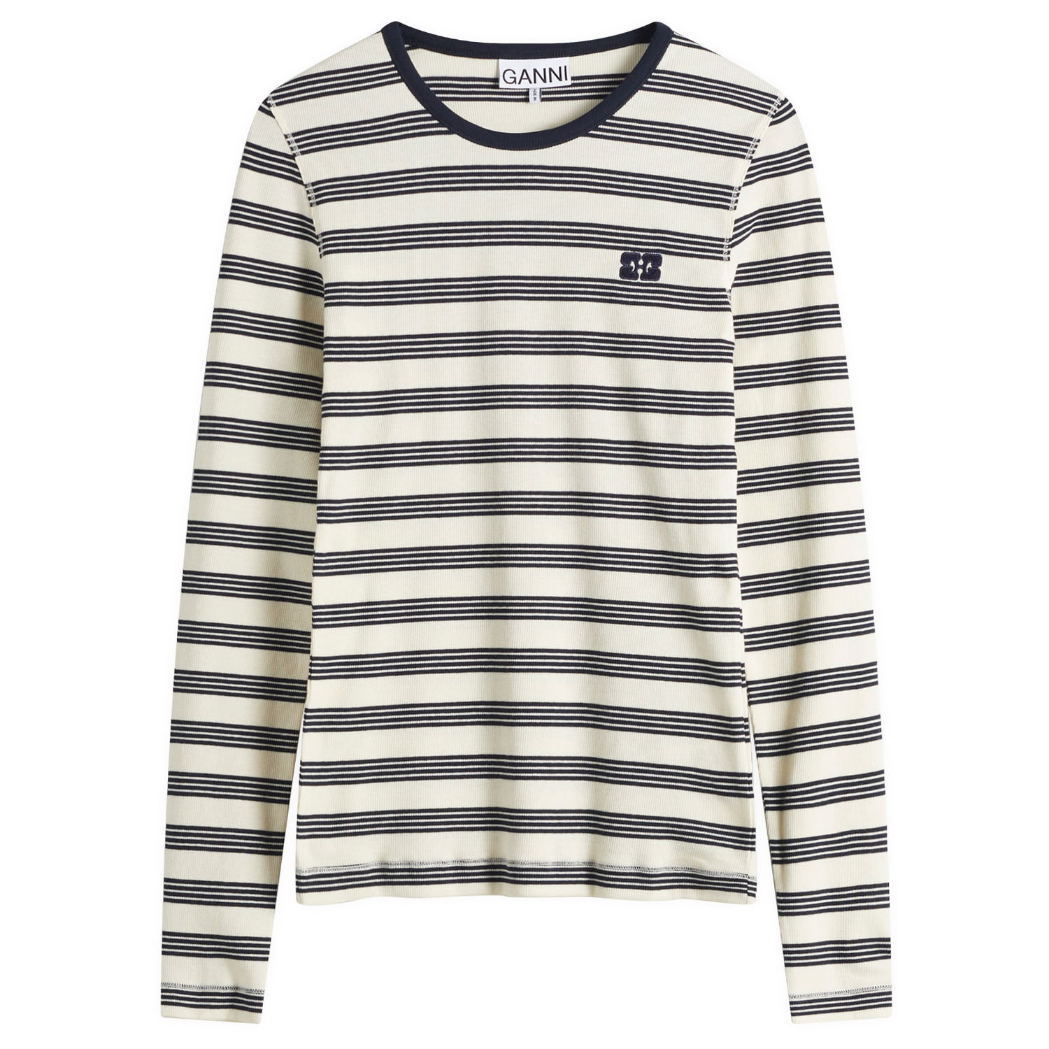 Tričko GANNI GANNI Striped Long Sleeve T-Shirt Béžová | T4145-683, 1
