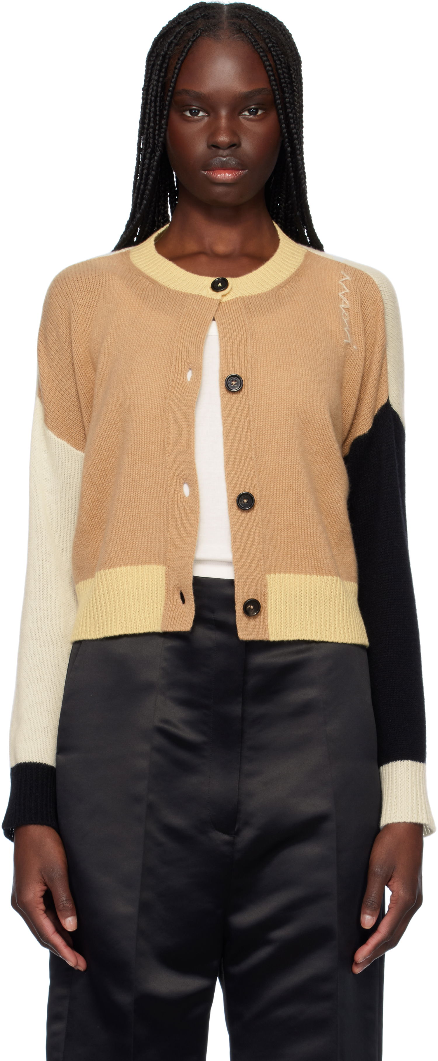 Sveter Marni Marni Crewneck Color-Block Cashmere Cardigan Béžová | CDMD0393Q0 UFX385, 0