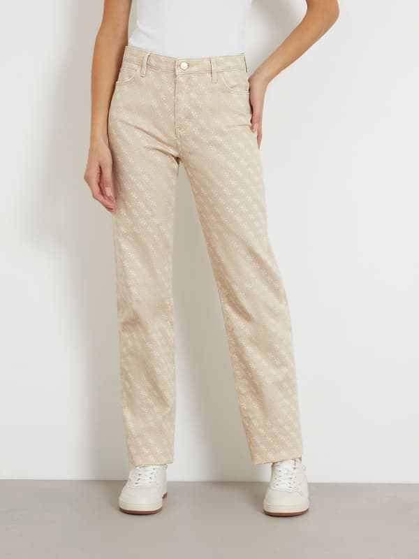 Nohavice GUESS 4G Logo Straight Pant Béžová | W4RA22WFXBA, 0