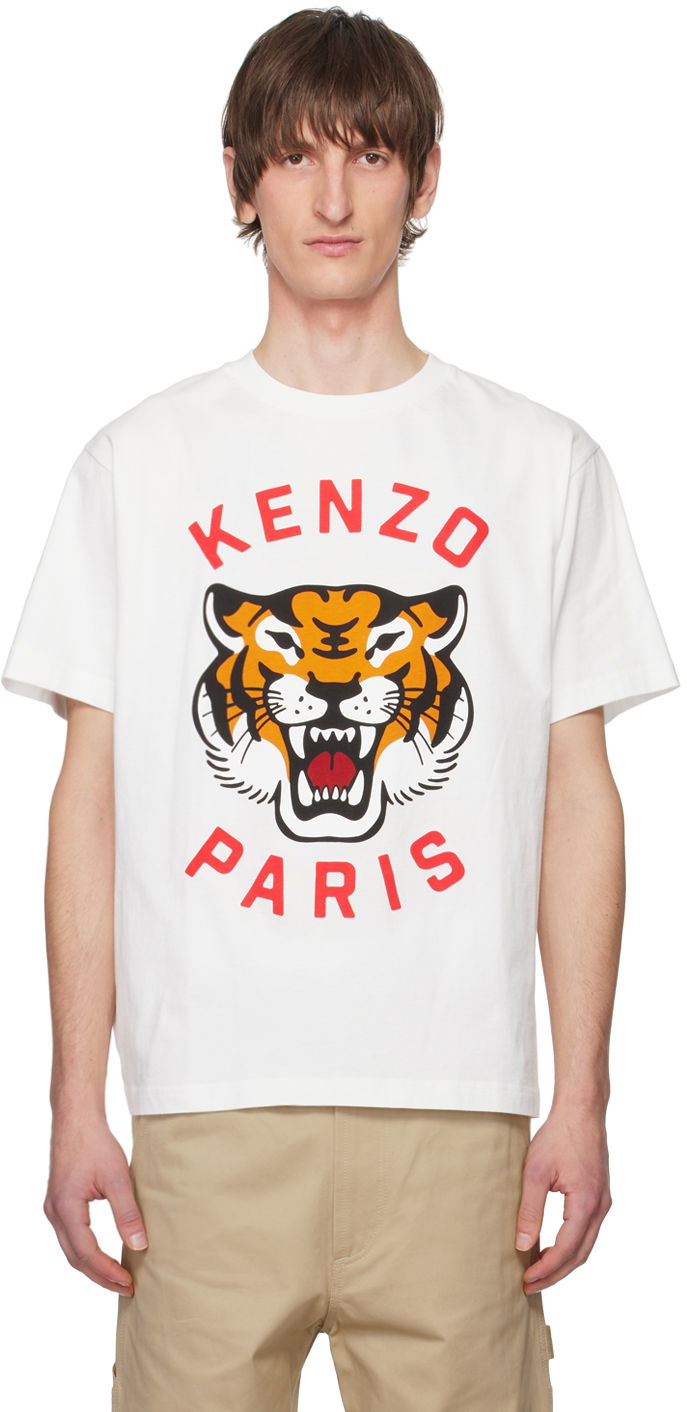 Tričko KENZO Paris Lucky Tiger T-Shirt Biela | FE58TS0064SG