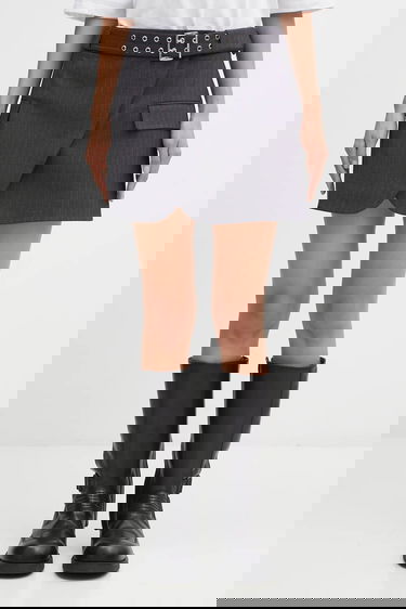 Sukňa GANNI Tailored Pinstripe Mini Skirt with Asymmetrical Hem, Grommet Belt, and Flap Pockets Šedá | W0711, 0