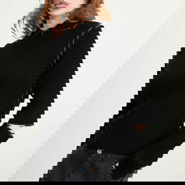 Sveter YMC Peeka Ribbed Knit Top with Collar and Cut-Out Sleeves Čierna | Q8ZML-BLK, 5