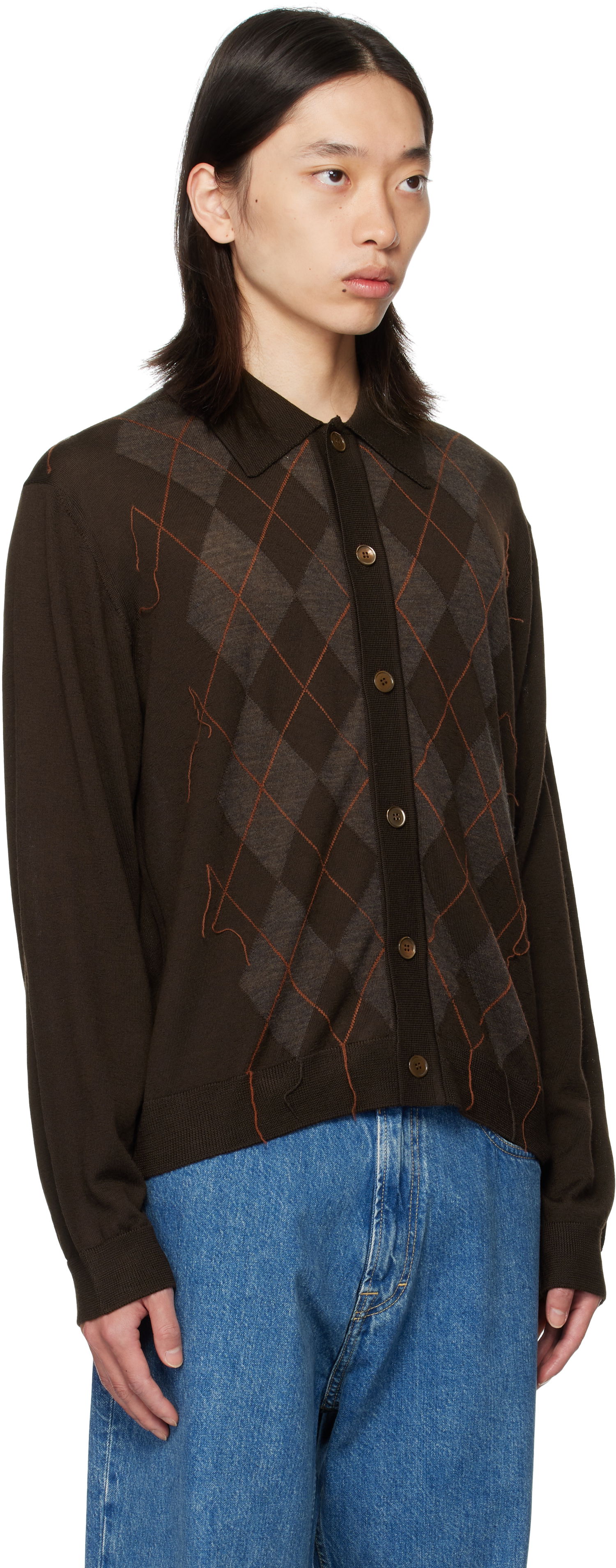 Sveter OUR LEGACY Our Legacy Evening Argyle Cardigan Hnedá | M4253EP, 1