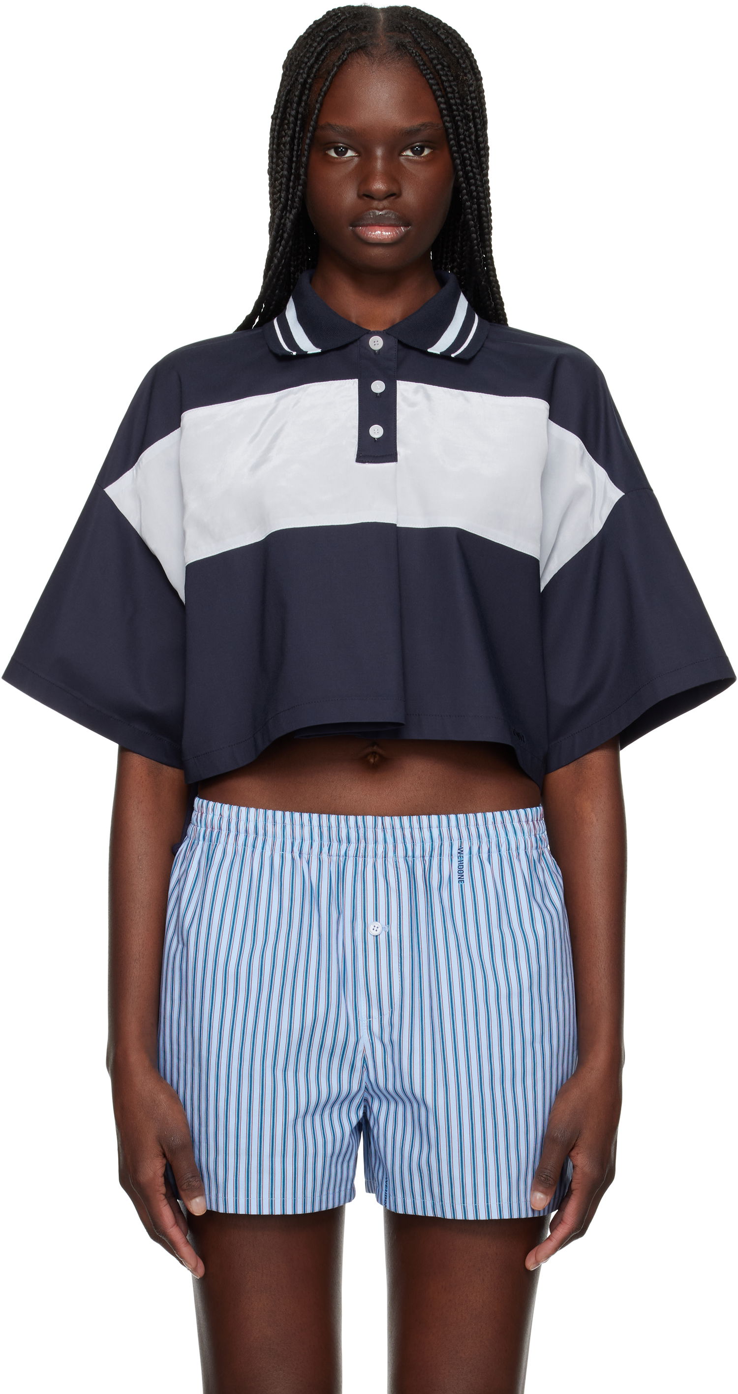 Crop Top We11done We11done Color Block Cropped Polo Navy | WD-BL1-25-132-W-NV, 0
