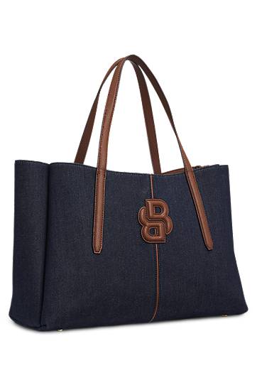 Tote bag BOSS Denim Tote Bag with Double B Monogram Modrá | 50547575, 1