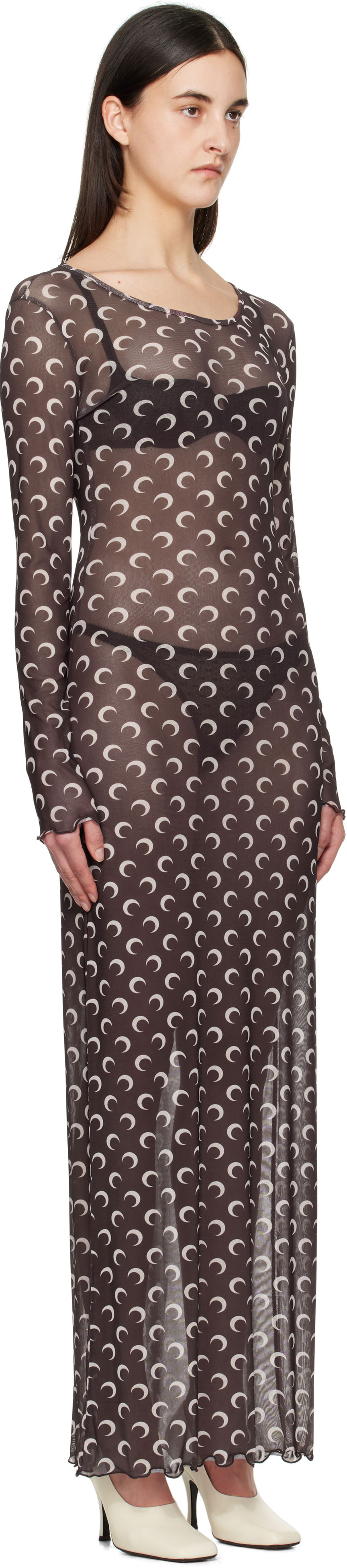 Šaty Marine Serre Marine Serre Moon Printed Mesh Maxi Dress Hnedá | WDR297B CJER0054, 1