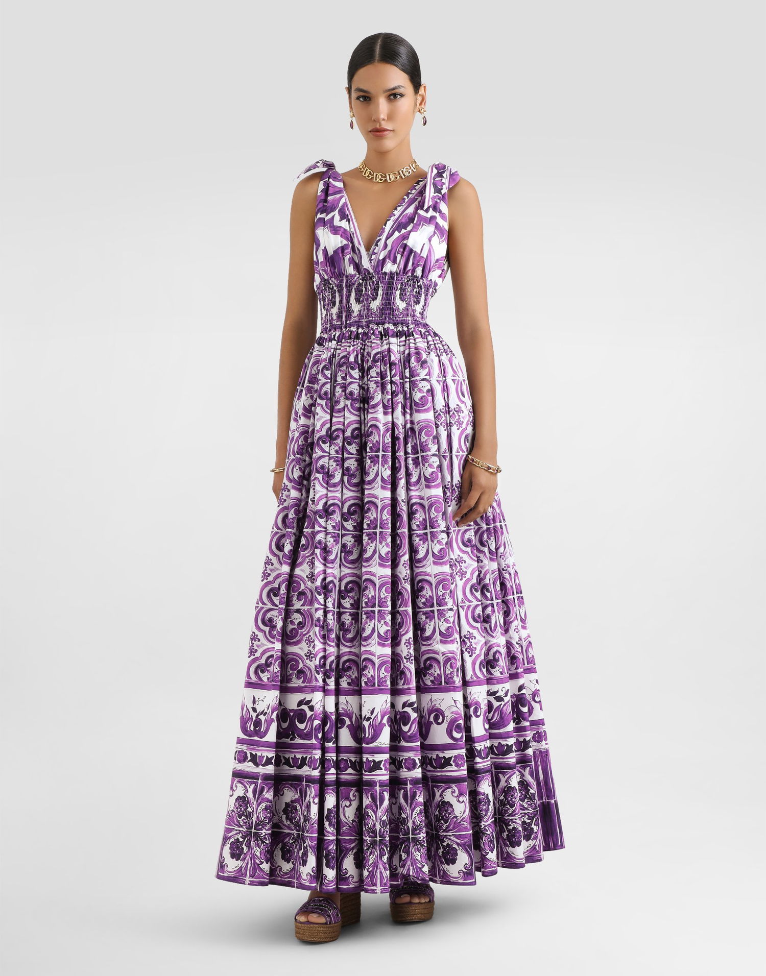 Šaty Dolce & Gabbana Dolce & Gabbana Majolica-Print Poplin Maxi Dress Fialová | F6TYSTHH5ENIP3TN, 1