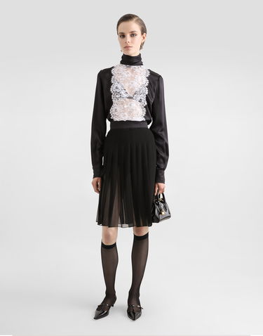 Košeľa Dolce & Gabbana Dolce & Gabbana Satin Top with Lace Panel Čierna | F7AK0TFU1AUN0000, 1