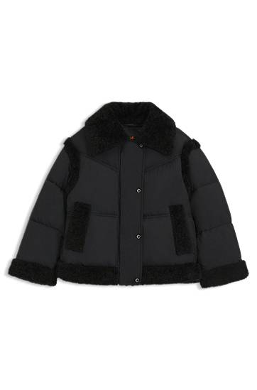 Prešívaná bunda BOSS Water-repellent padded jacket with teddy trims Čierna | 50548173
