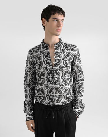 Košeľa Dolce & Gabbana Dolce & Gabbana Cotton Mandarin Shirt with Majolica Print Rôznofarebný | G5NI5THH5ELIU3TN, 1