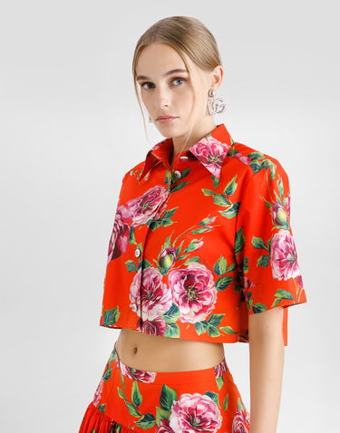 Košeľa Dolce & Gabbana Dolce & Gabbana Cropped Cotton Shirt with Rose Print Oranžová | F5Q20THS5TIHO5JA, 3