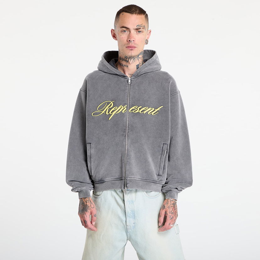 Mikina Represent Clo REPRESENT Script Logo Zip Hoodie Šedá | MLM100025-47
