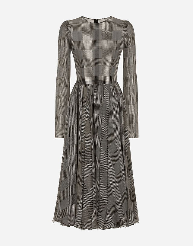 Calf-length Circle Skirt With Glen Plaid Print