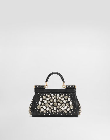 Kabelka Dolce & Gabbana Dolce & Gabbana Sicily Crystal-Embellished Small Leather Handbag Čierna | BB7116B59618U922, 3