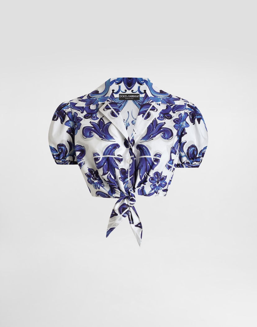 Košeľa Dolce & Gabbana Dolce & Gabbana Majolica-print Cropped Tie-Front Poplin Shirt Rôznofarebný | I5655WFI5JPHB5DQ